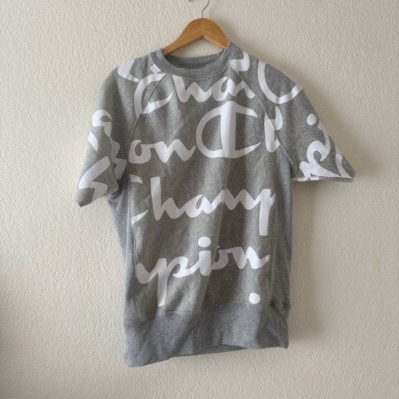 Champion Reverse Weave Crew Sweatshirt Heavyweight Cotton Blend Short Sleeve - Picture 3 of 5